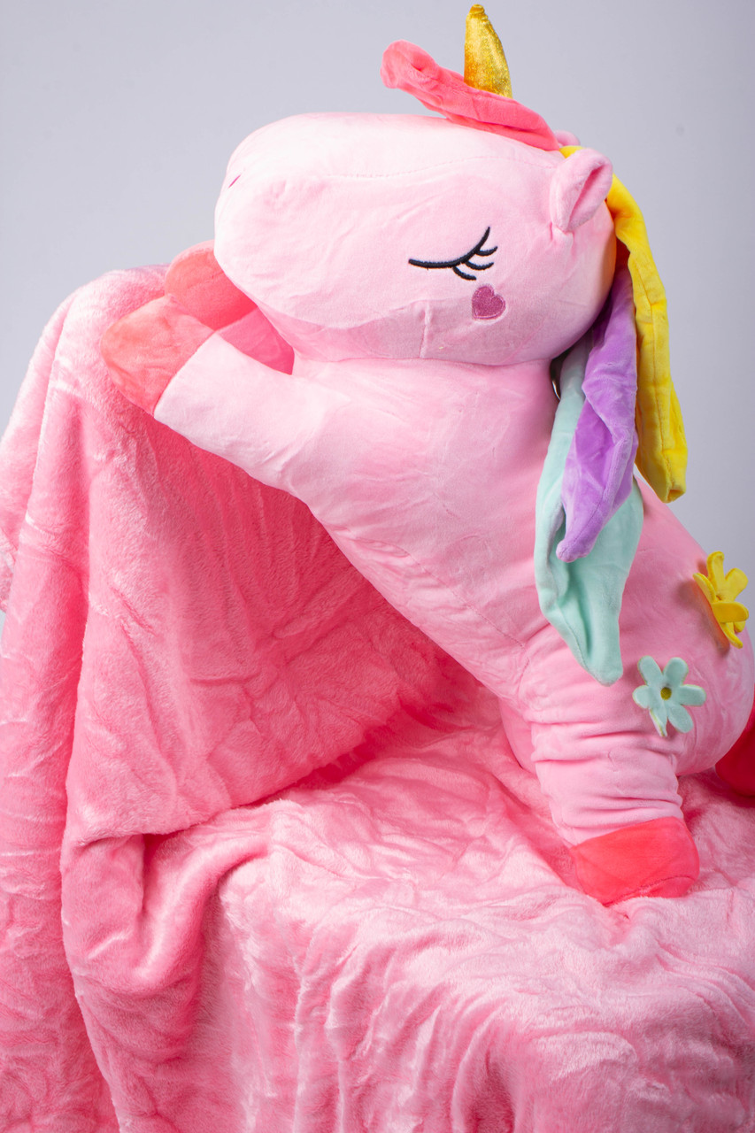 

Игрушка-подушка с пледом Единорог Розовый (721518-pink)