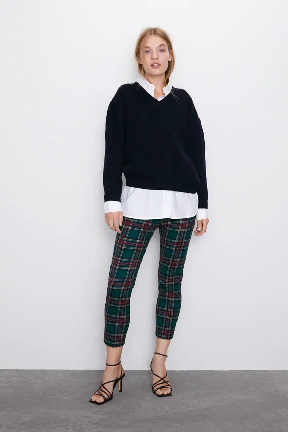 

Брюки Zara  зеленый клетка 1608427500, Брюки Zara XL зеленый клетка 1608427500