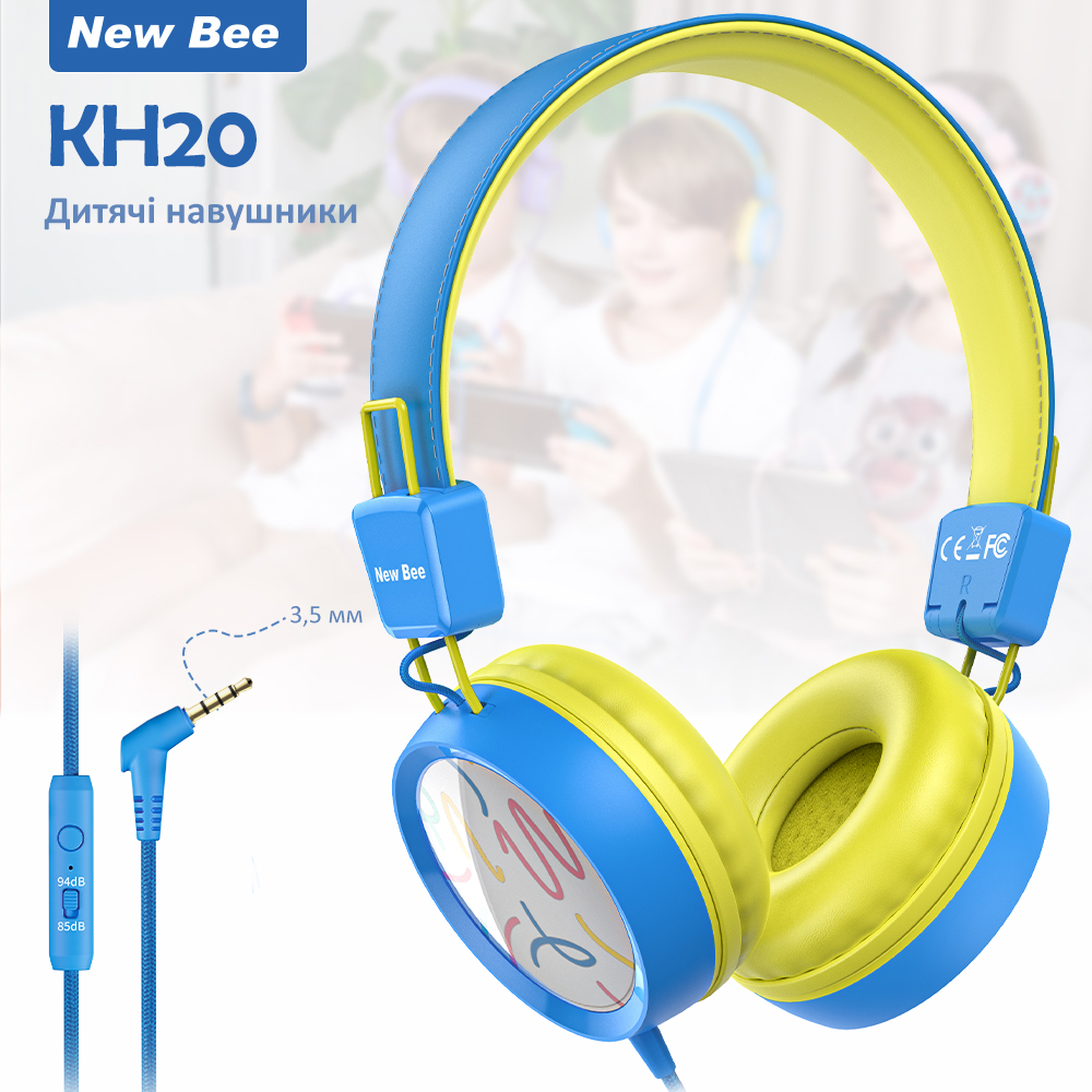 

Детские накладные наушники с микрофоном проводная гарнитура New Bee KH20 Blue