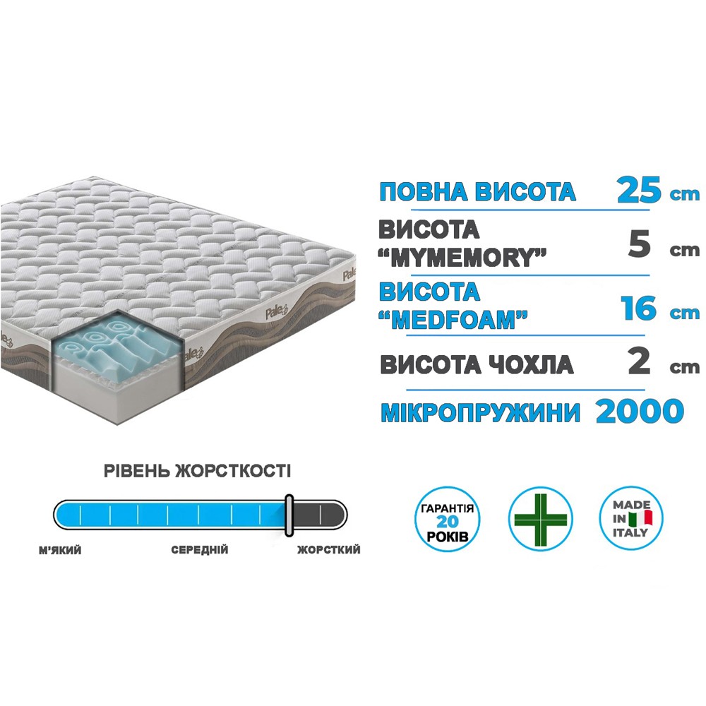 

Матрас Pale Materassiedoghe 90х200 см Высота 25 см 2000 микропружин