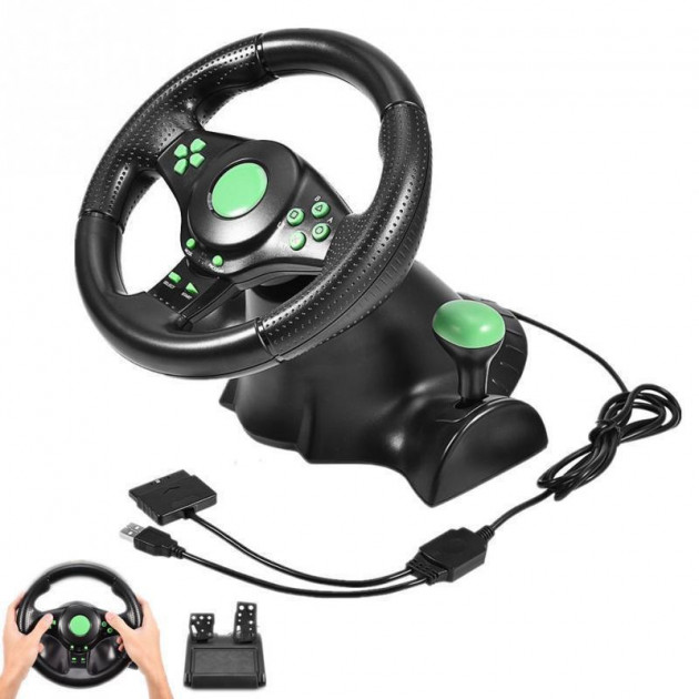 

Компактный Игровой руль с педалями 3в1USB Vibration Steering Whee технологя Vibration Feedback l PS3/PS2/PC Xbox 360 черный (F05SM615)