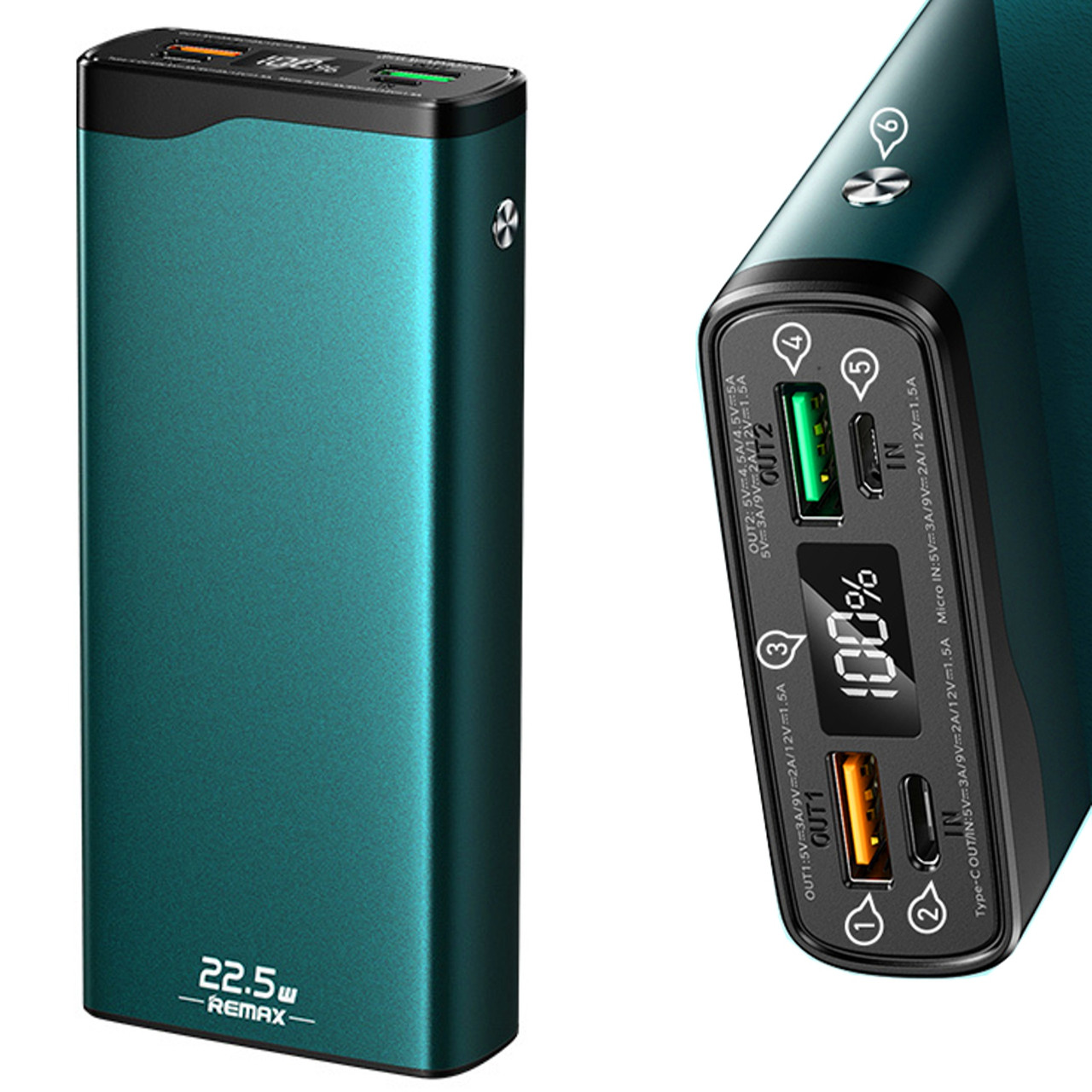 

Повербанк Remax RPP129 20000mAh Быстрая зарядка 22.5W Зеленый