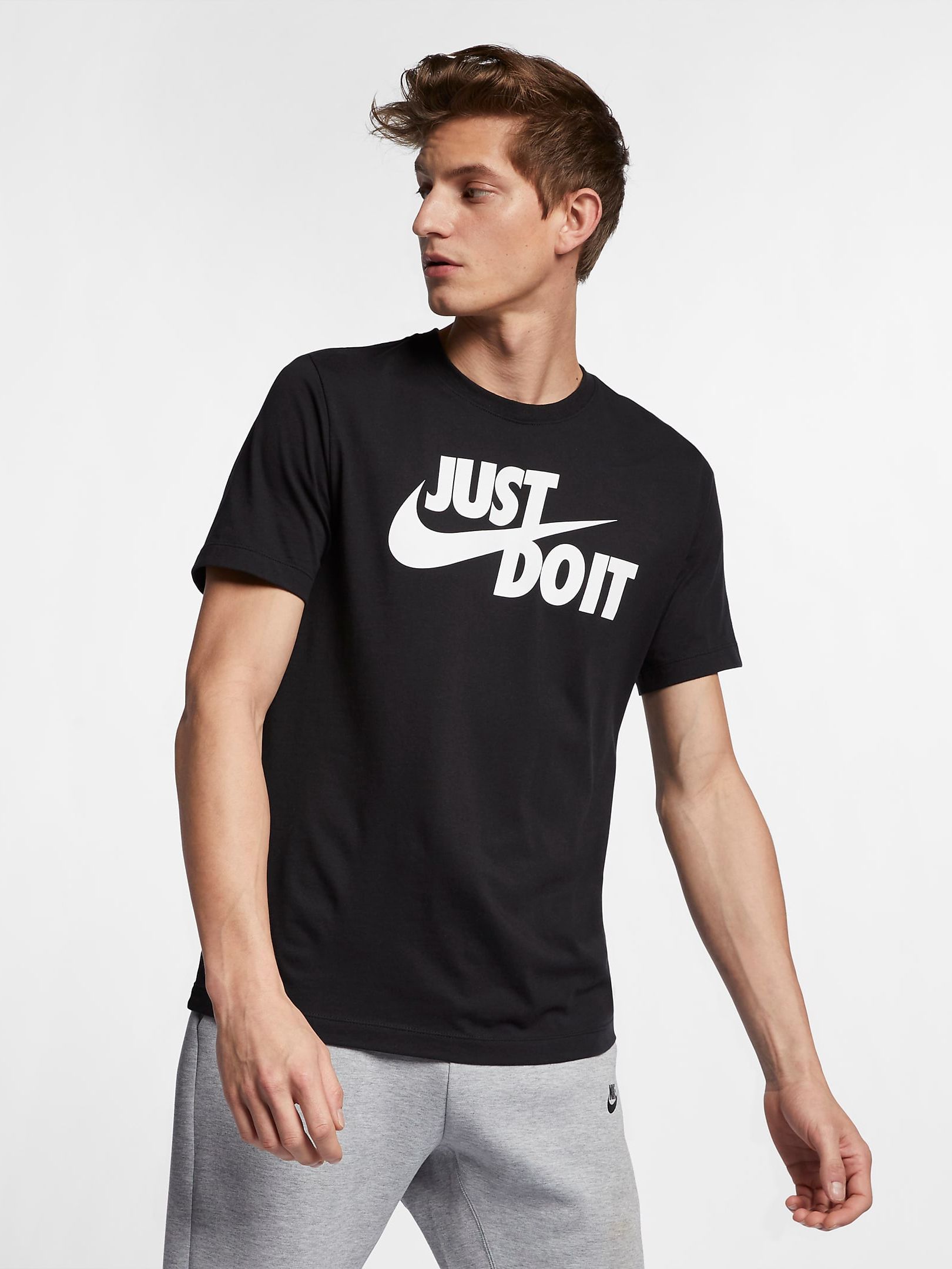 Акция на Футболка бавовняна довга чоловіча чоловіча Nike M Nsw Tee Just Do It Swoosh AR5006-011 S Чорна З принтом от Rozetka