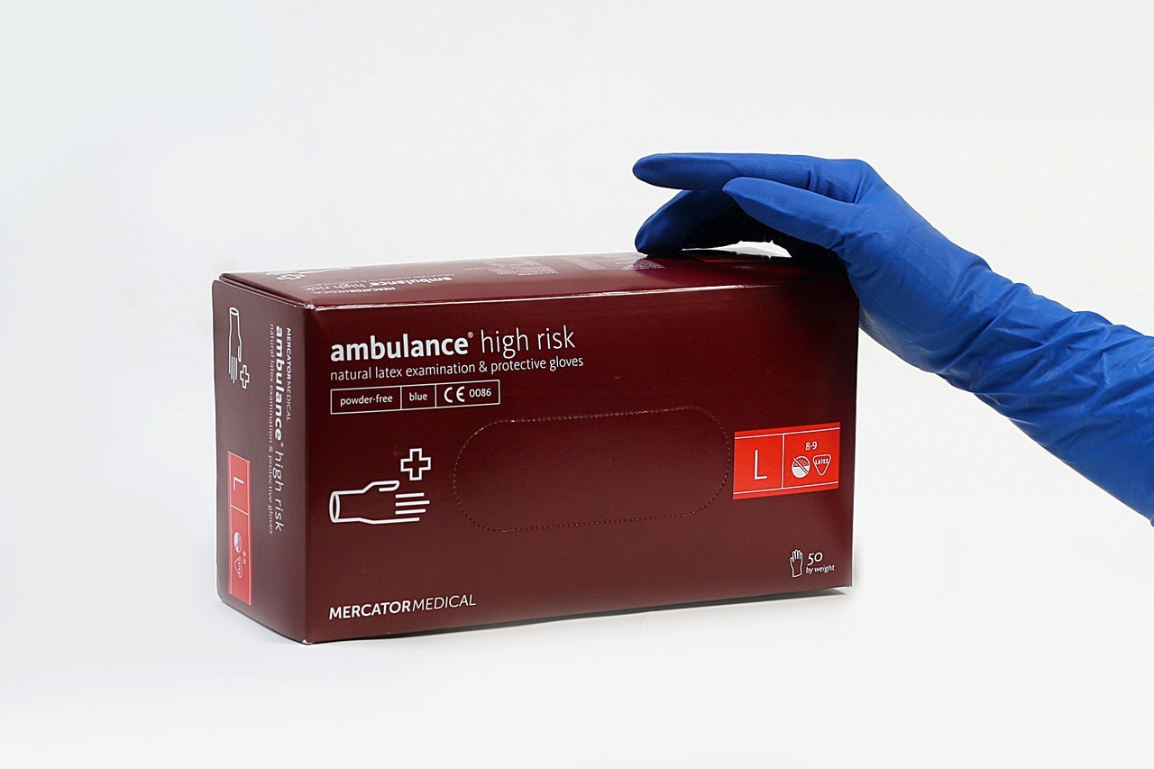 

Перчатки латексные Ambulance L нестерильные неопудренные 10уп по 50 шт синие