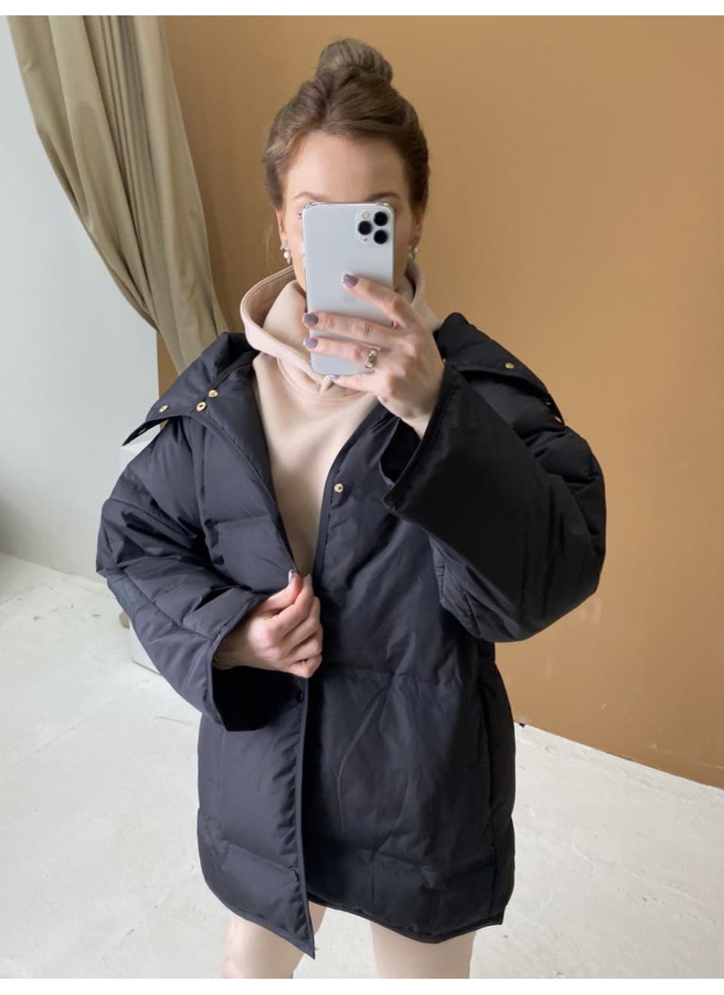 

Пуховик женский средней длины зима воротник стойка Modern Boutique черный,  ПУХ205, Пуховик женский средней длины зима воротник стойка Modern Boutique черный, S ПУХ205