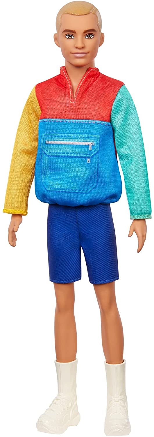 

Кукла Кен Модник Barbie Ken Fashionistas Doll Color-Blocked Jacket-Style Top & Blue Shorts, Sculpted Blonde Hair 163 (GRB88)