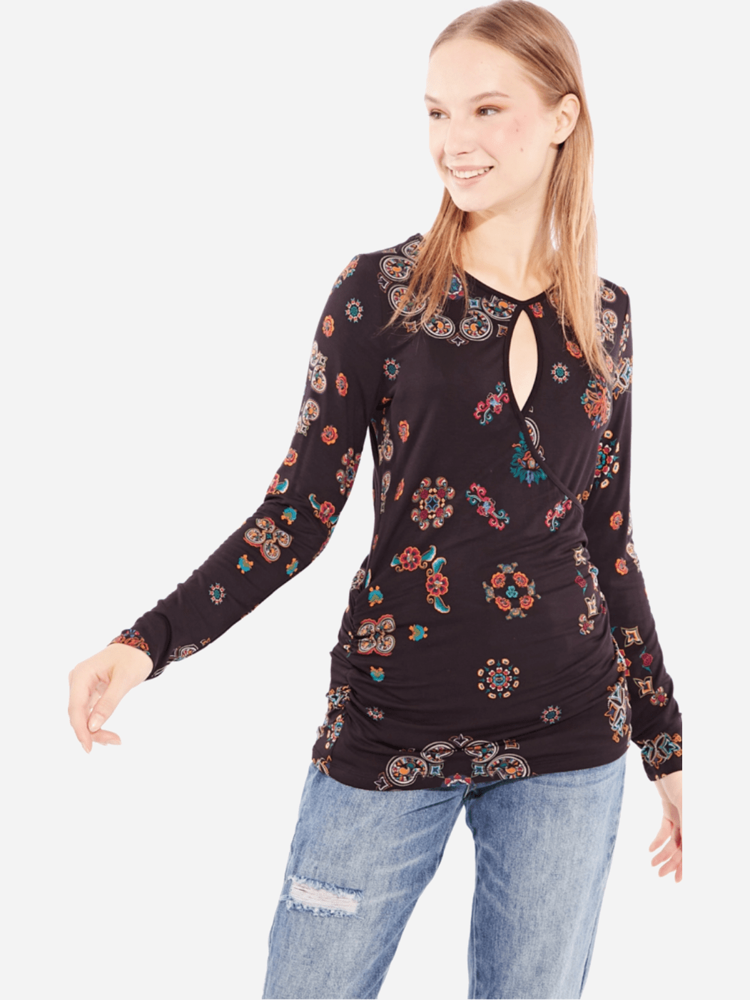 

Блузка Desigual 19WWTKE0-2000  Черная с принтом, Блузка Desigual 19WWTKE0-2000 L Черная с принтом