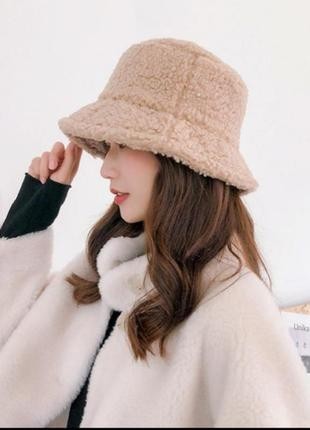 

Трендовая теплая зимняя меховая панама тедди пудровая arivans размер 56 см