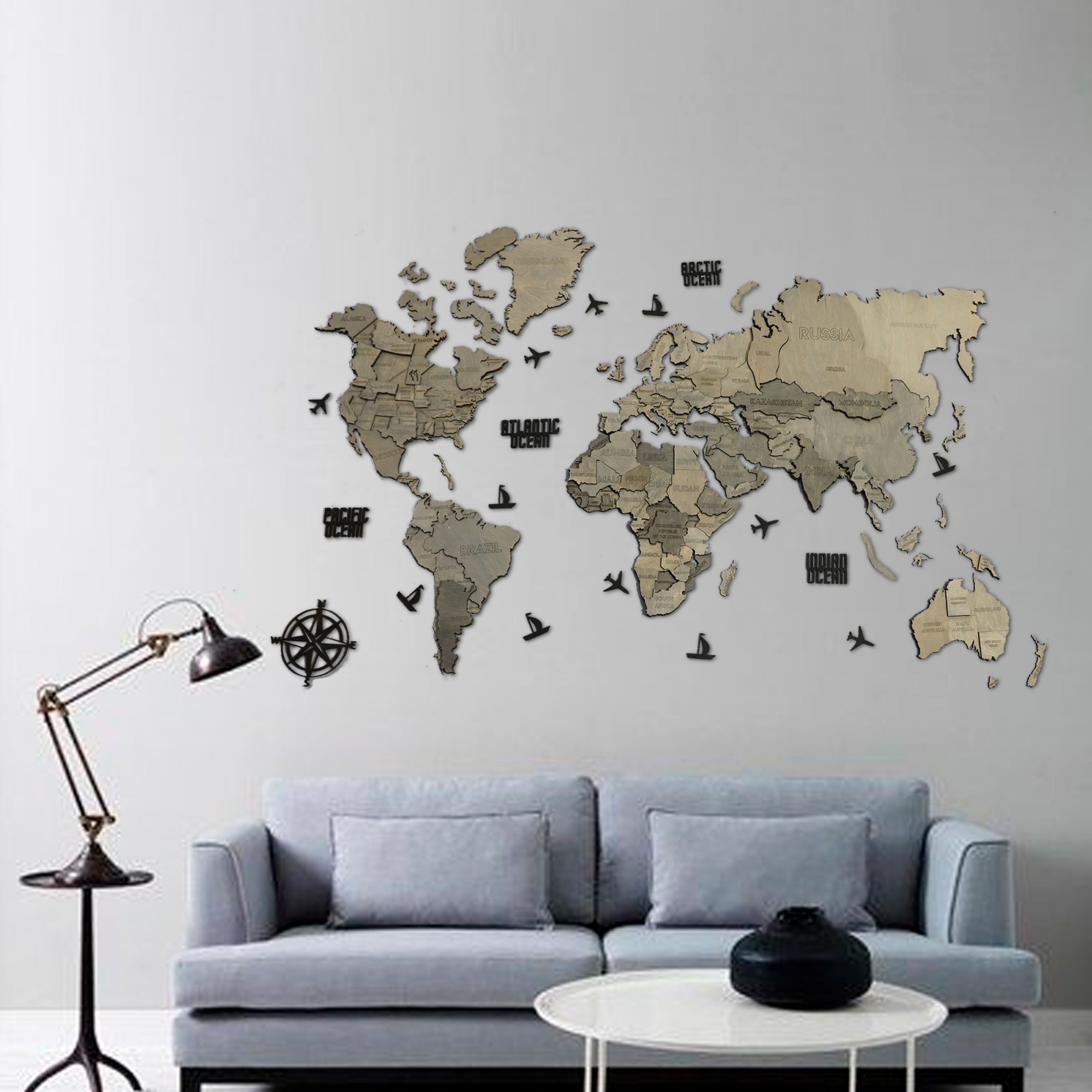 

Многослойная карта мира из дерева Grey (KD 1006.6) 250х150 см