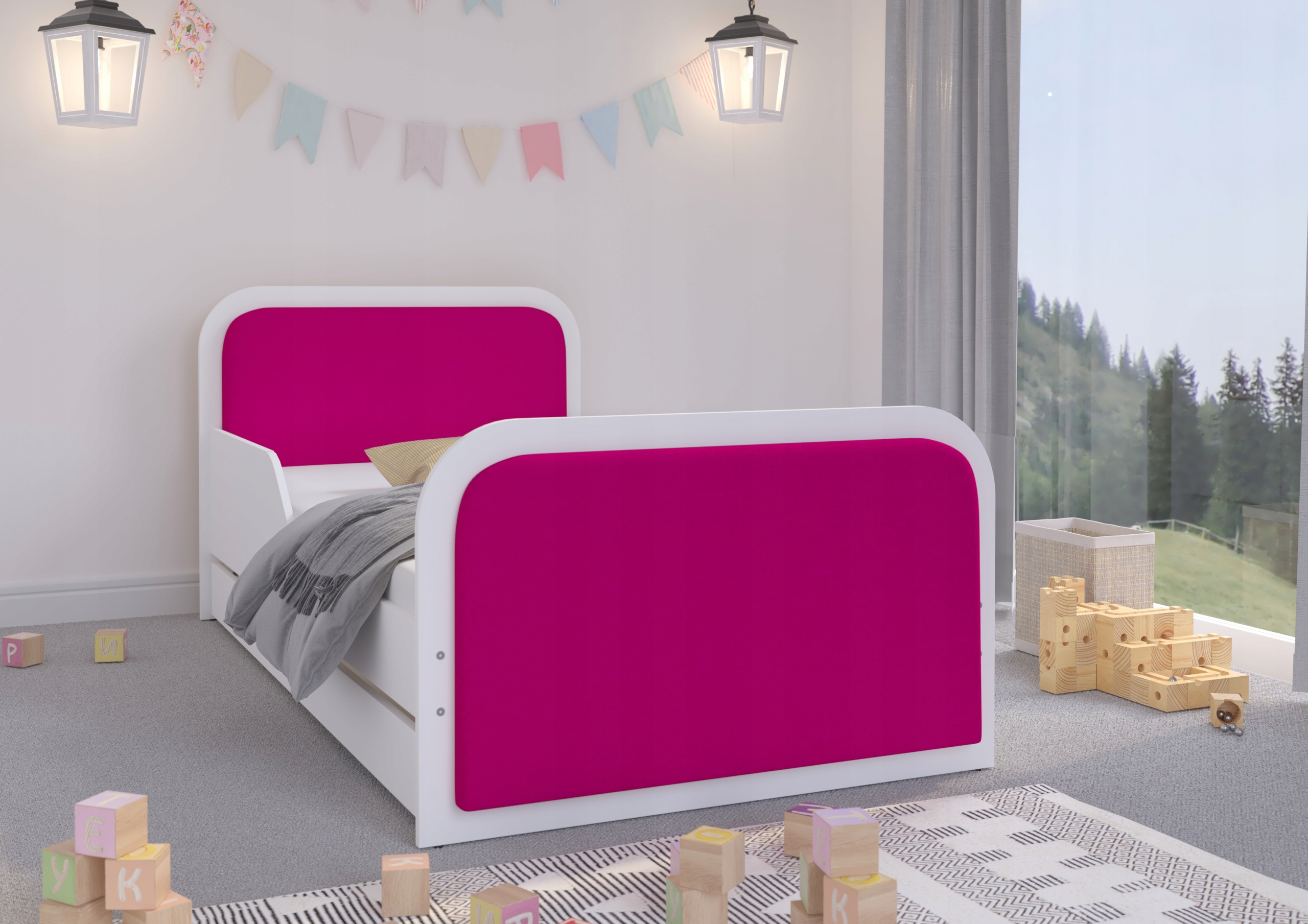 

Детская кровать односпальная KidsBunkBed с обивкой цвет белый+розовый 170х80х85 см