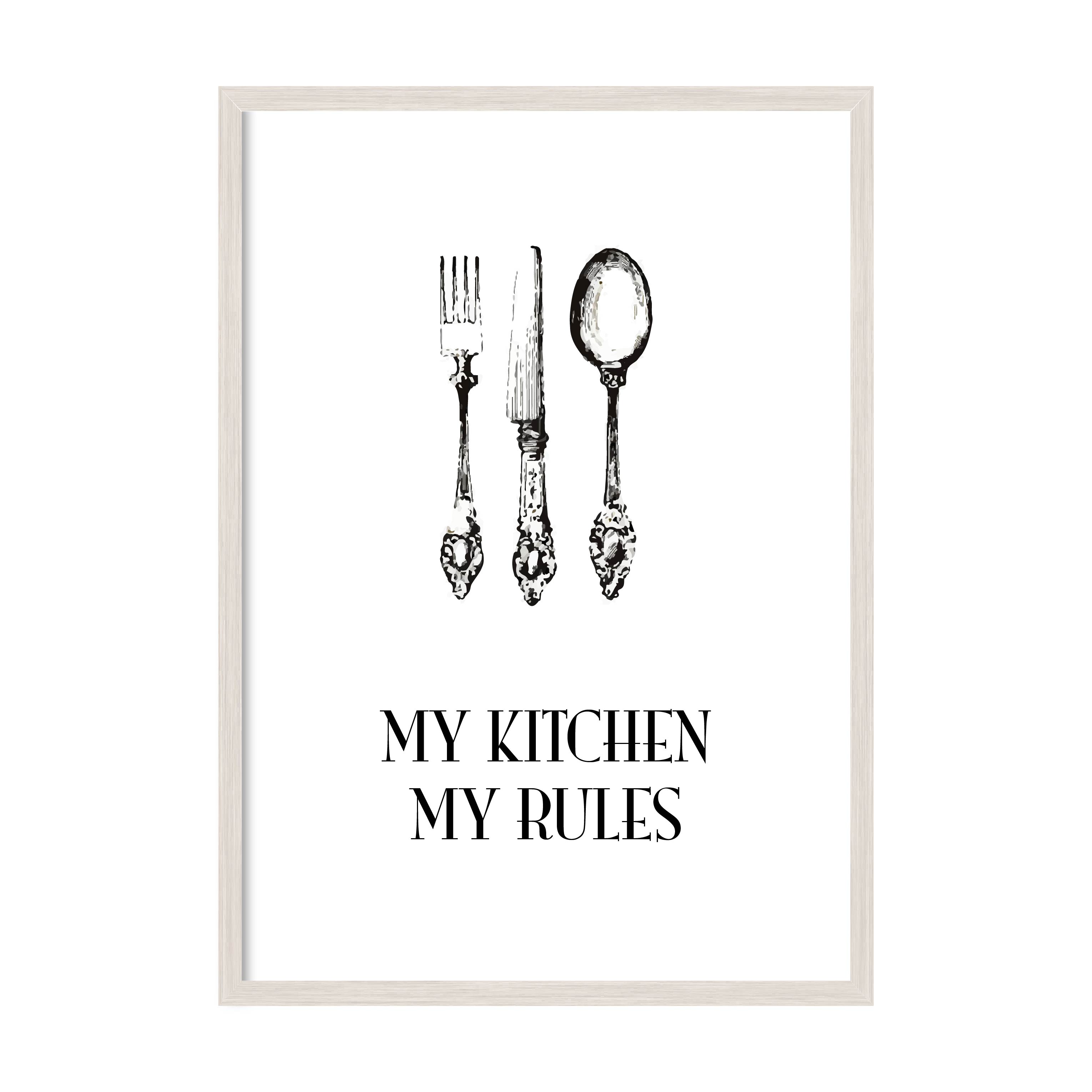 

Постер "My kitchen - my rules" с антибликовым стеклом 297x420 мм в белой рамке