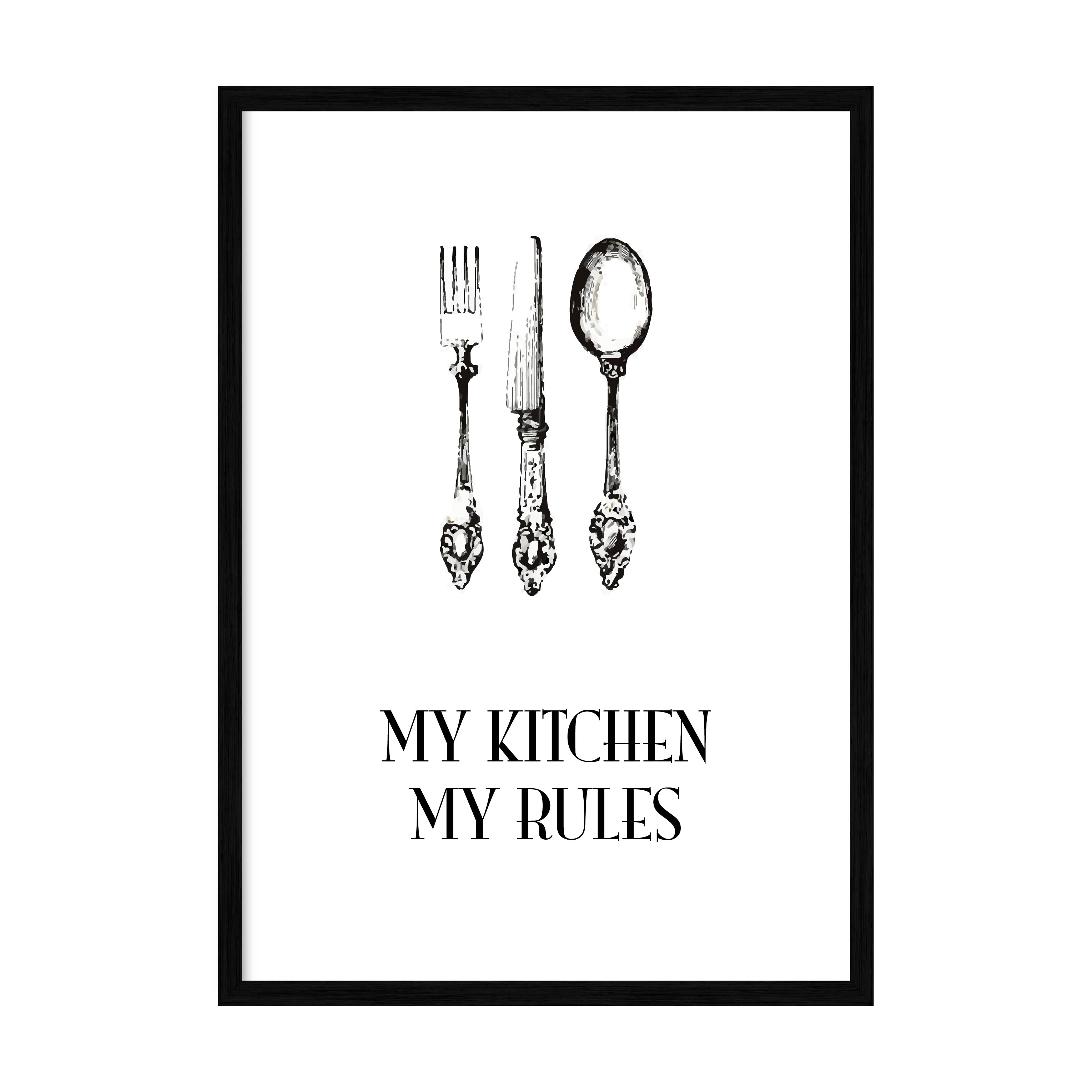 

Постер "My kitchen - my rules" с антибликовым стеклом 297x420 мм в чёрной рамке