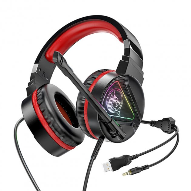 

Игровые проводные наушники Hoco W104 Drift с микрофоном и LED подсветкой Red