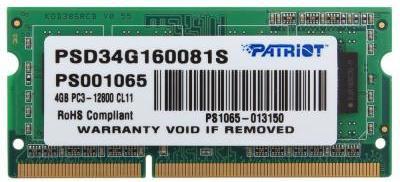 

Оперативная память Patriot SO-DIMM DDR3-1600 4GB (PSD34G160081S)