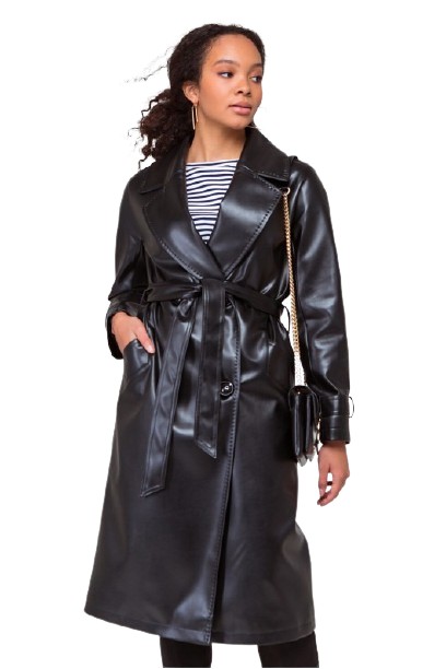 

Тренч плащ женский Emass Tira эко кожа  черный, Тренч плащ женский Emass Tira эко кожа 44 черный