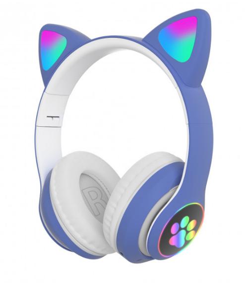 

Беспроводные наушники с кошачьими Ушками Bluetooth Cat Ear VZV-23M с микрофоном, AUX, LED подсветка (Синие) Blue