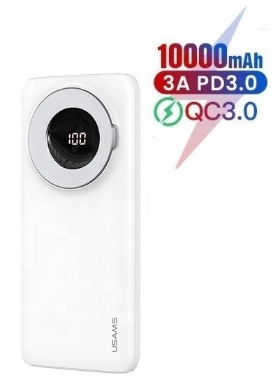 

Павербанк Usams LED Display (Air Tag Holder) 10000mAh PB62 |1xUSB/1xType-C, 20W/3A, PD/QC| с беспроводной зарядкой для iPhone/Samsung/Huawei/Xiaomi white