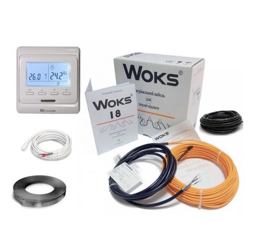 

Электрический теплый пол WOKS-18-810 Вт нагревательный кабель под плитку 44 м с электронным программатором