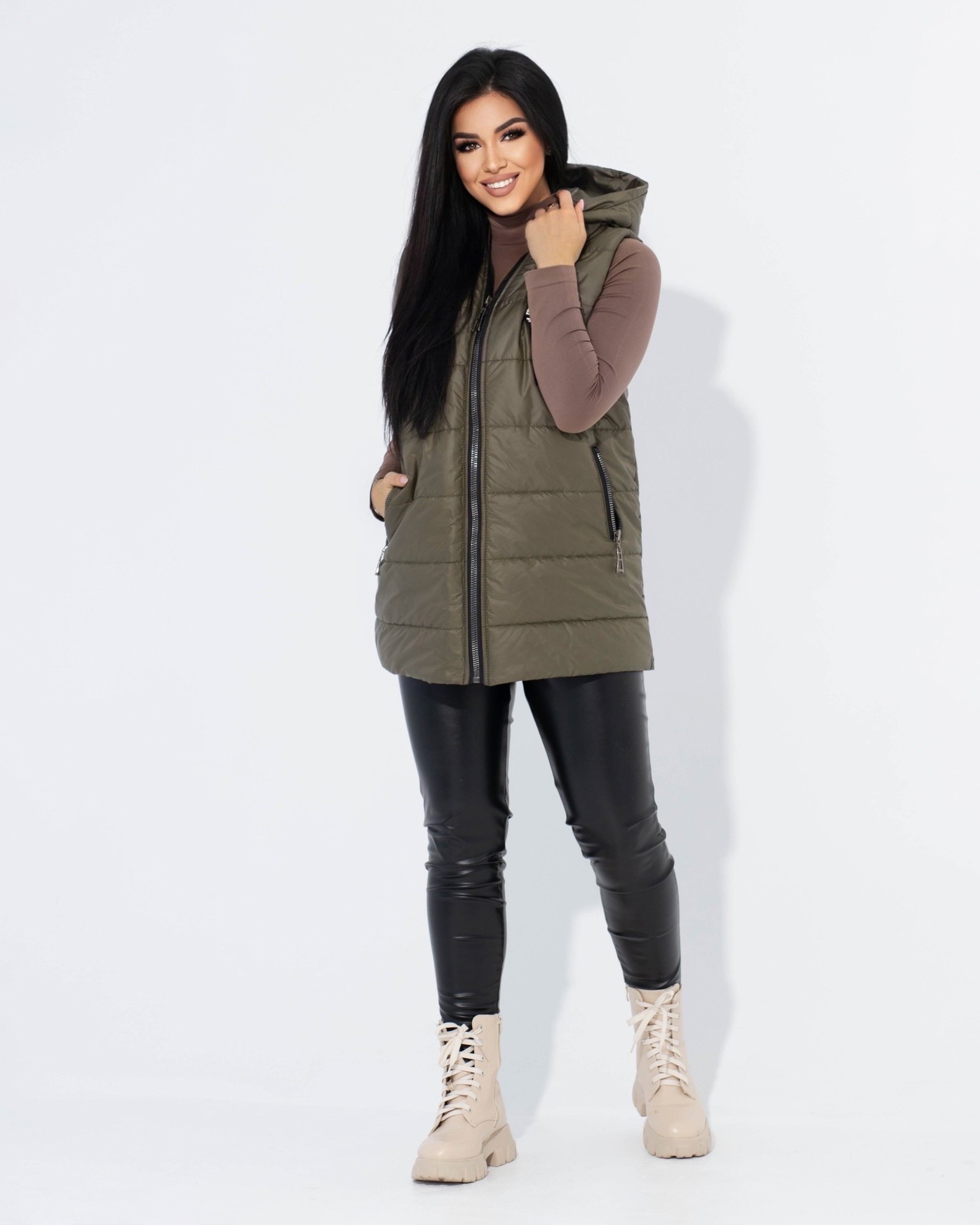 

Жилетка с капюшоном демисезонная  хаки VM 7508, Жилетка с капюшоном демисезонная 48-50 хаки VM 7508