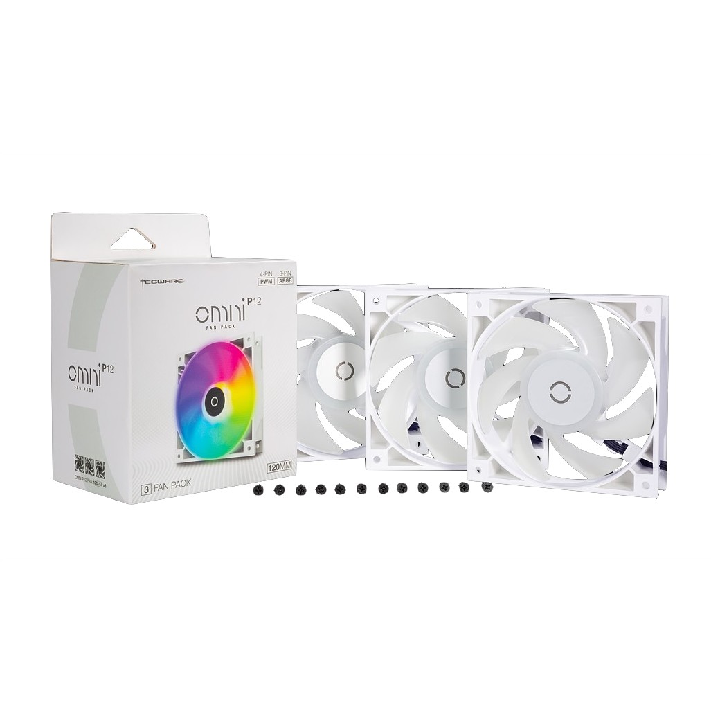 

Вентилятор Tecware Omni P12 - 3-Fan Pack (White) ARGB + PWM 120mm Fans (TWAC-OMP12-3WH), 120x120x25мм, 3-pin, белый