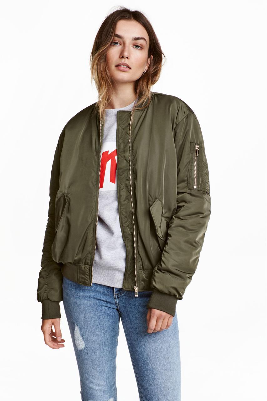 

Куртка женская бомбер демисезонная H&M  хаки, Куртка женская бомбер демисезонная H&M XS хаки