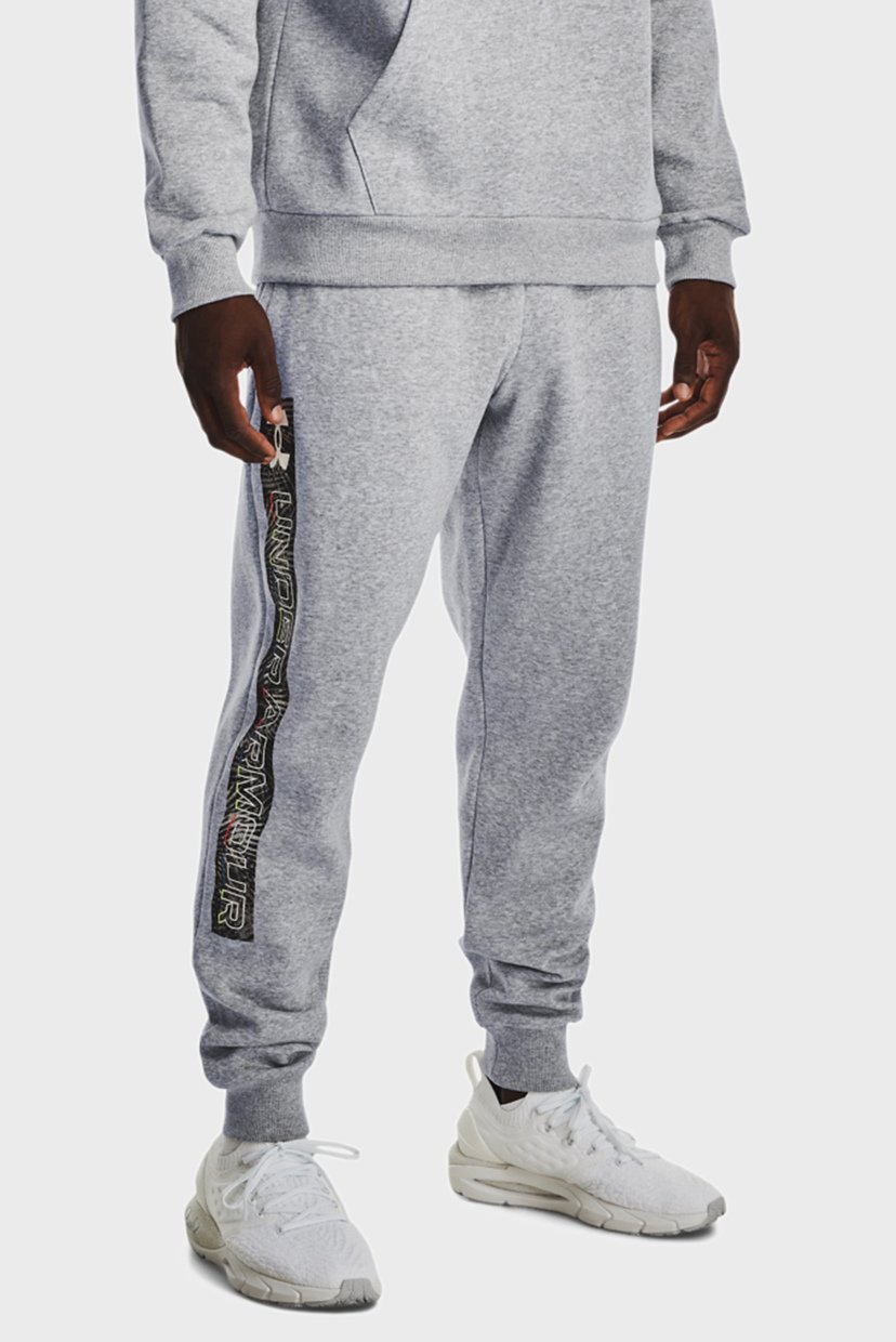 

Мужские серые спортивные брюки UA RIVAL FLC GRAPHIC JOGGER Under Armour MD 1370351-011