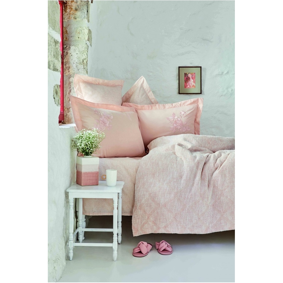 

Постельное белье Karaca Home - Miracle blush розовый pike jacquard 200*220 Евро