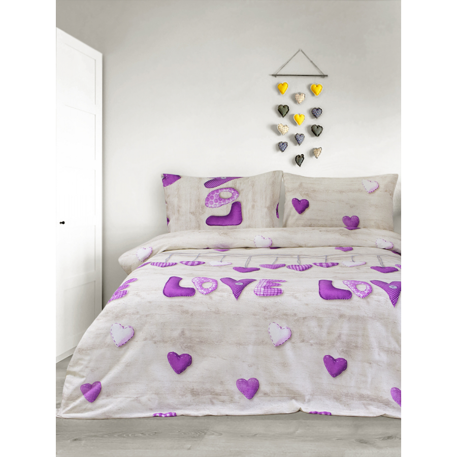 

Постельное белье Iris Home Ranforce - Sewn Love лиловый семейный