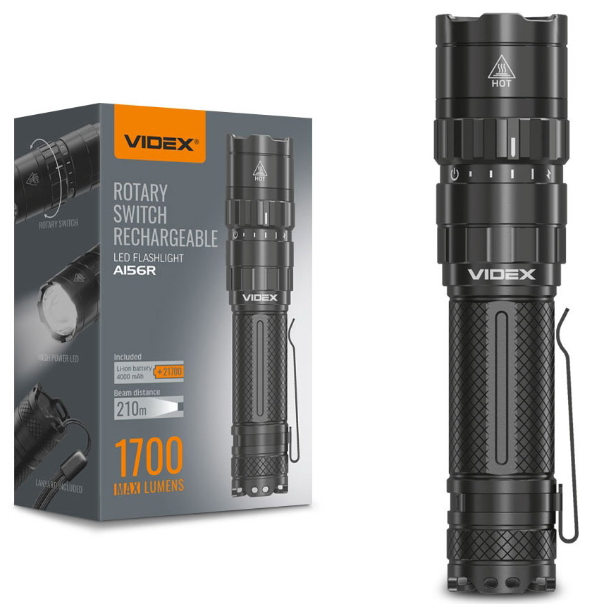 

Фонарь Videx 1700Lm 6500K до 210 м дальность света, алюминиевый корпус, с аккумулятором (VLF-A156R)