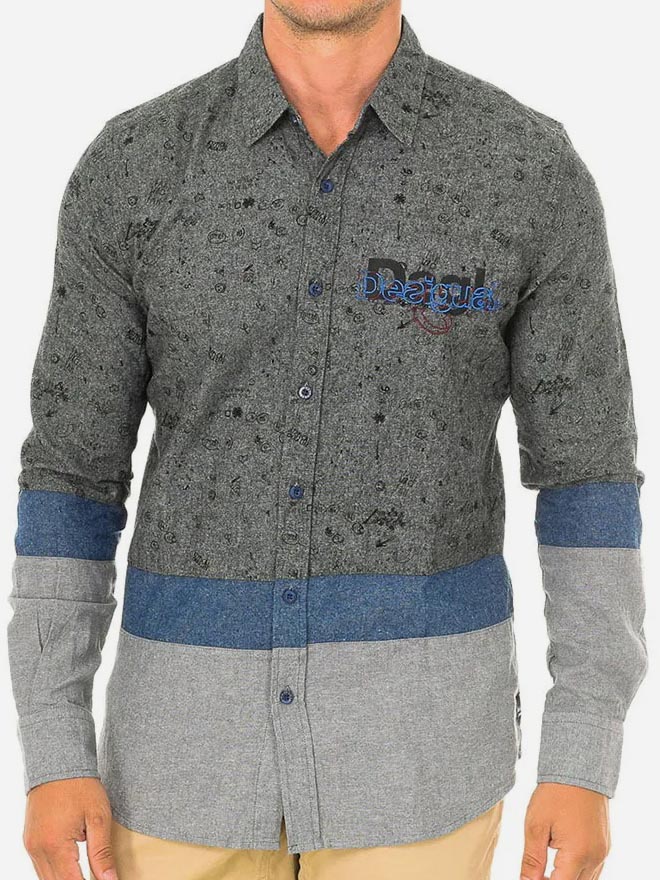 

Рубашка Desigual 18WMCWXN-2013  Серая с принтом, Рубашка Desigual 18WMCWXN-2013 S Серая с принтом