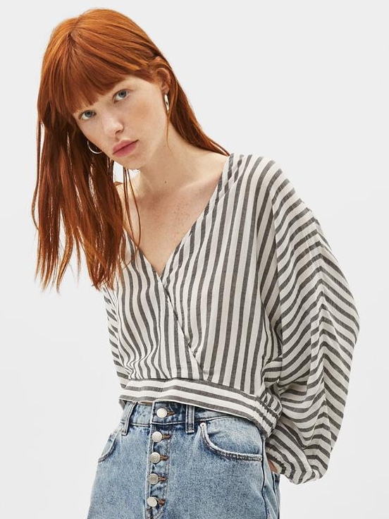 

Блузка Bershka XAZ282369VVFC  Белая с серым, Блузка Bershka XAZ282369VVFC XS Белая с серым