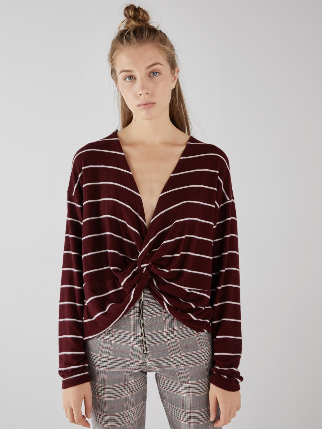 

Пуловер Bershka XAZ148541XEMG  Бордовый с белым, Пуловер Bershka XAZ148541XEMG S Бордовый с белым
