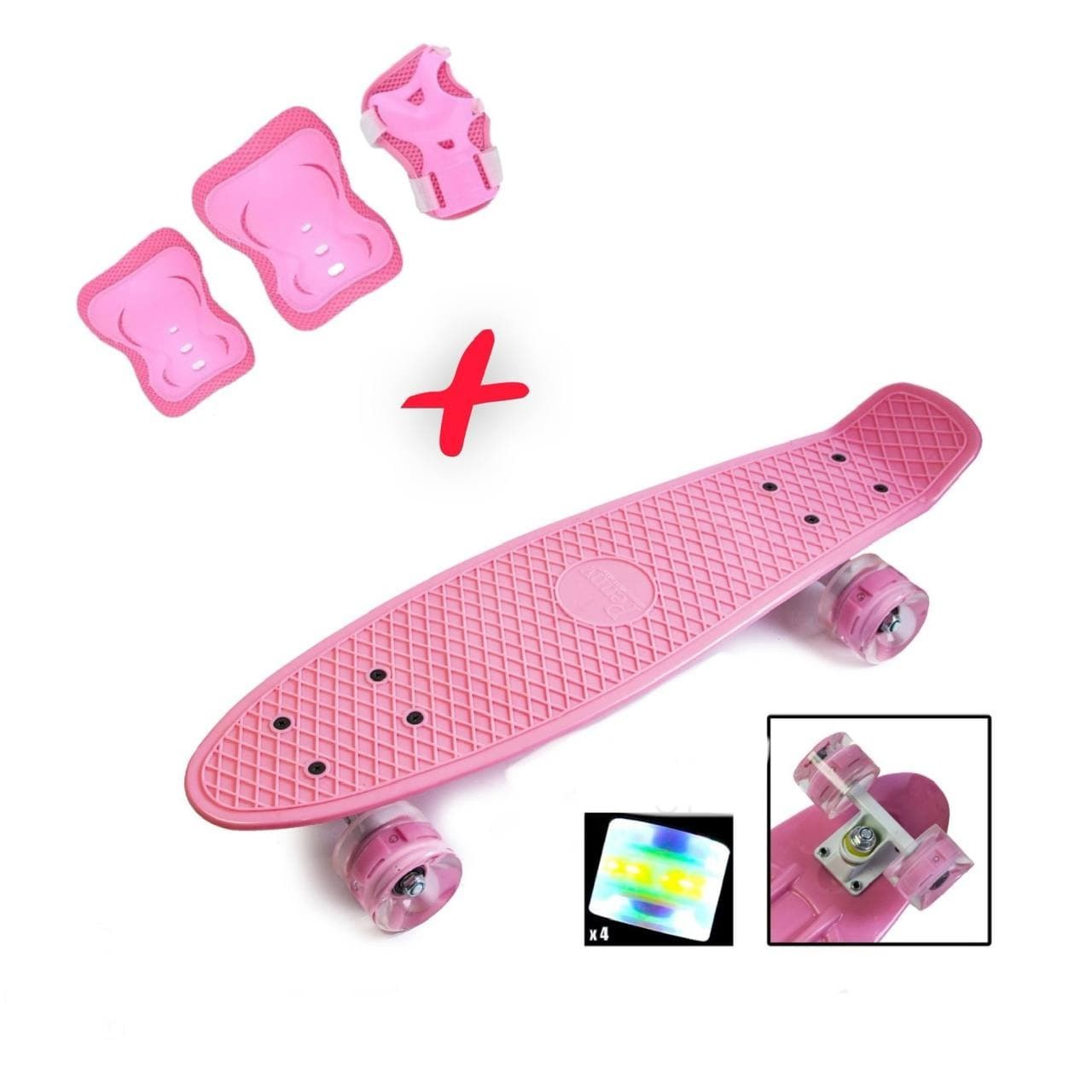 

Пенни борд (скейтборд, круизер) Penny со светящимися колесами, + Комплект защиты, Розовый