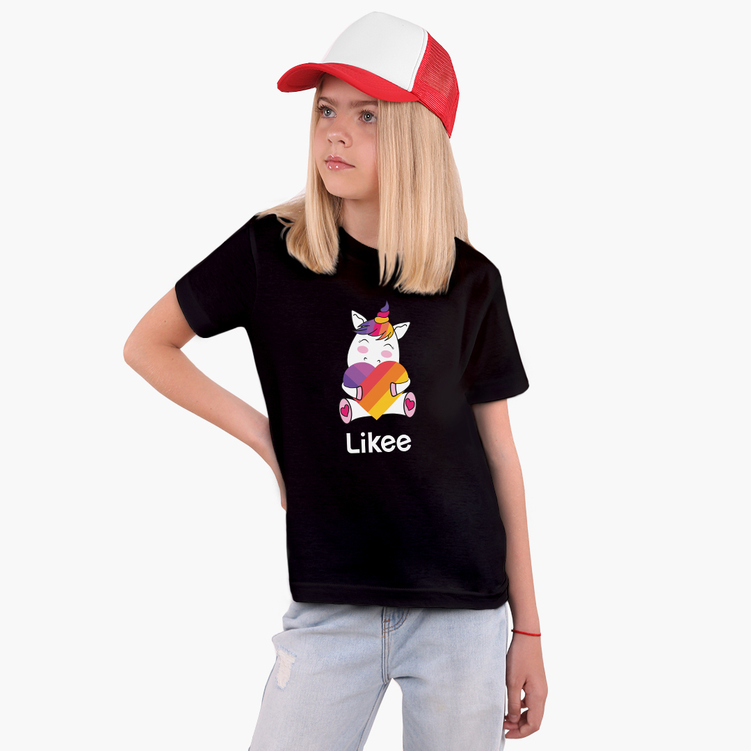 

Детская футболка для девочек Лайк Единорог (Likee Unicorn) (25186-1037-10) 134-140 см Хлопок Черный