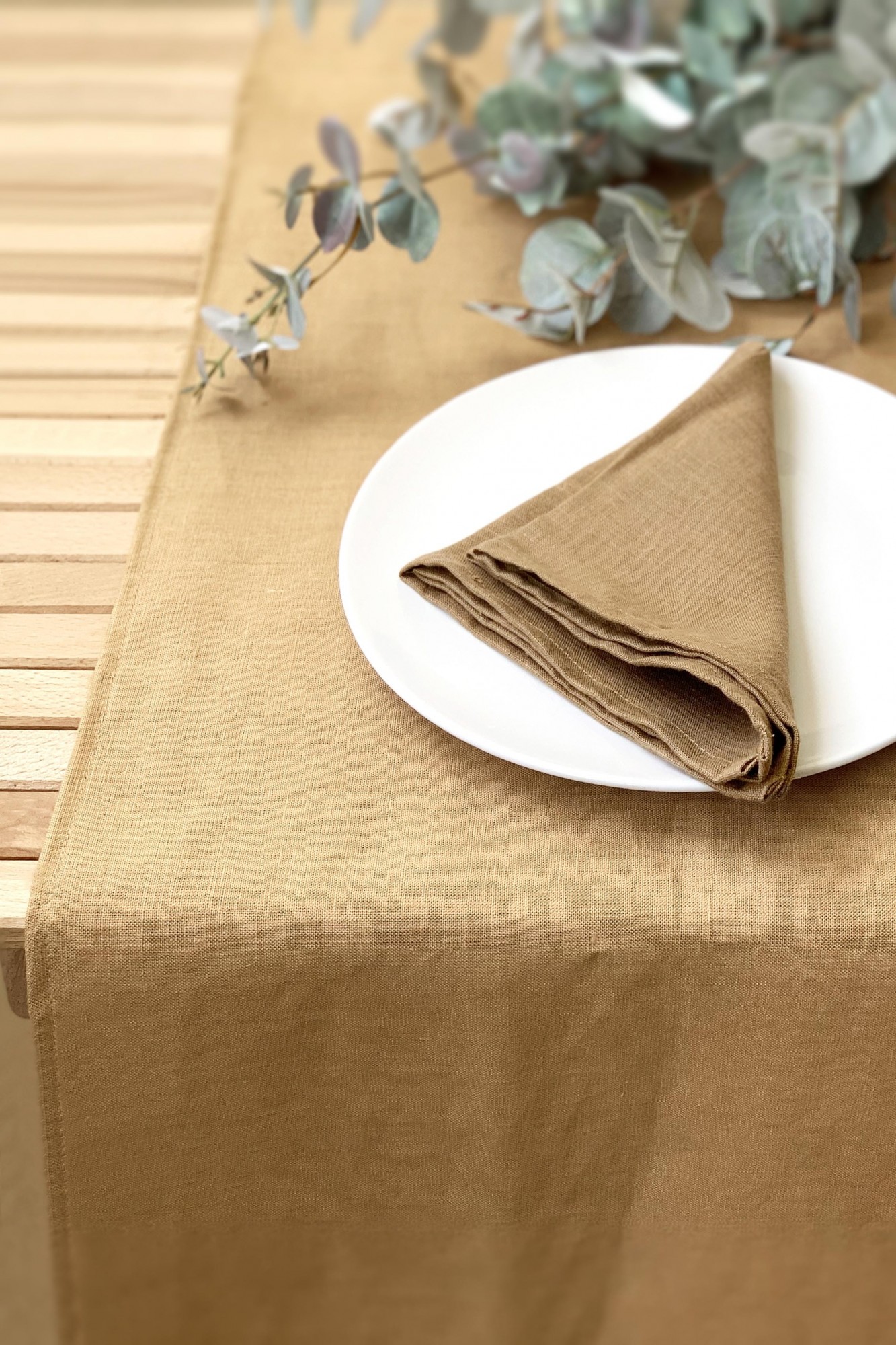 

Скатерть-дорожка Раннер из льняной ткани TouchableLinen 1 шт 40*200 см Коричнево-золотой