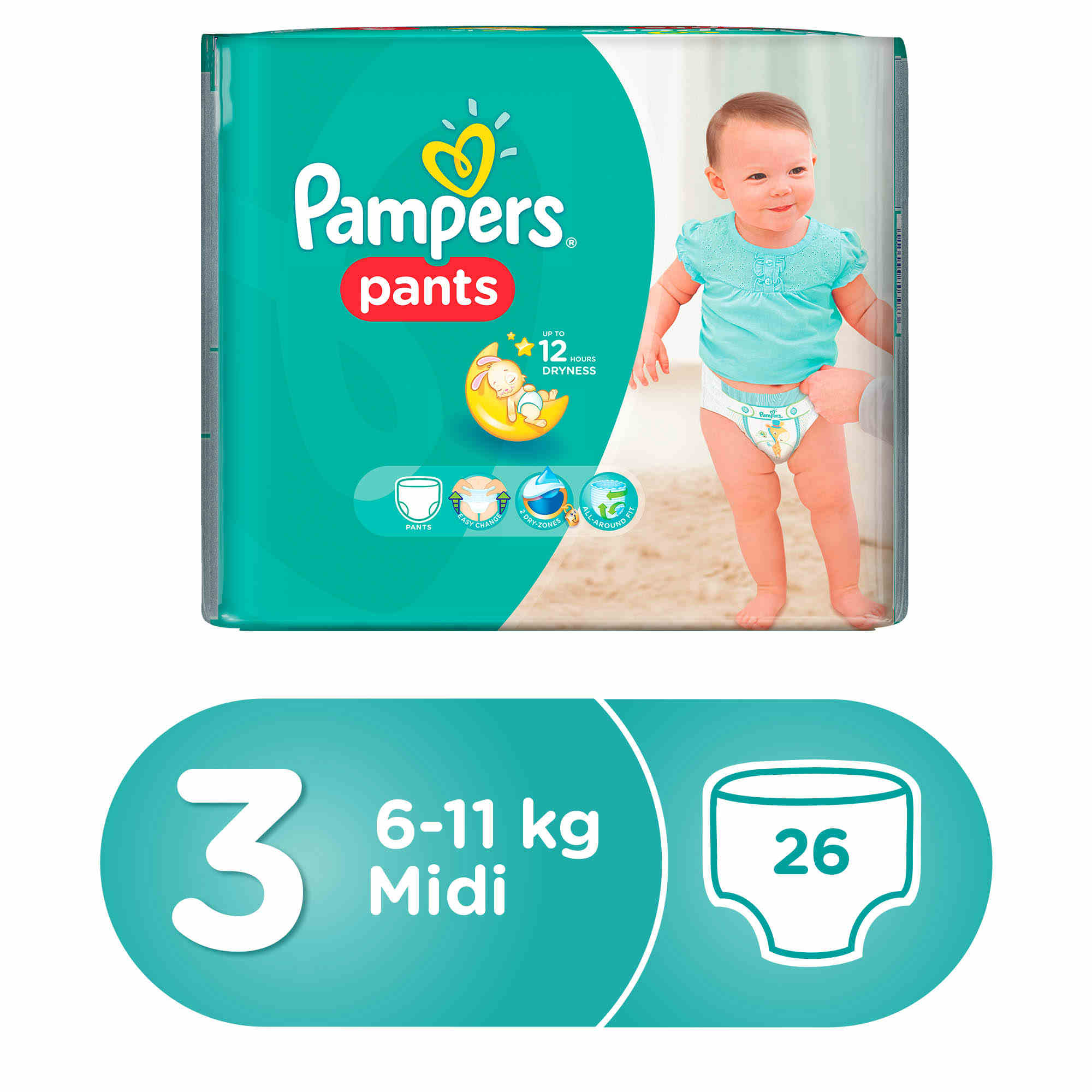 

Подгузники-трусики для девочек Pampers Pants 3 размер 6-11 кг 26шт