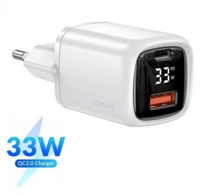 

Зарядное устройство Usams Black Display 33W |USB/Type-C, 33W/4A|White