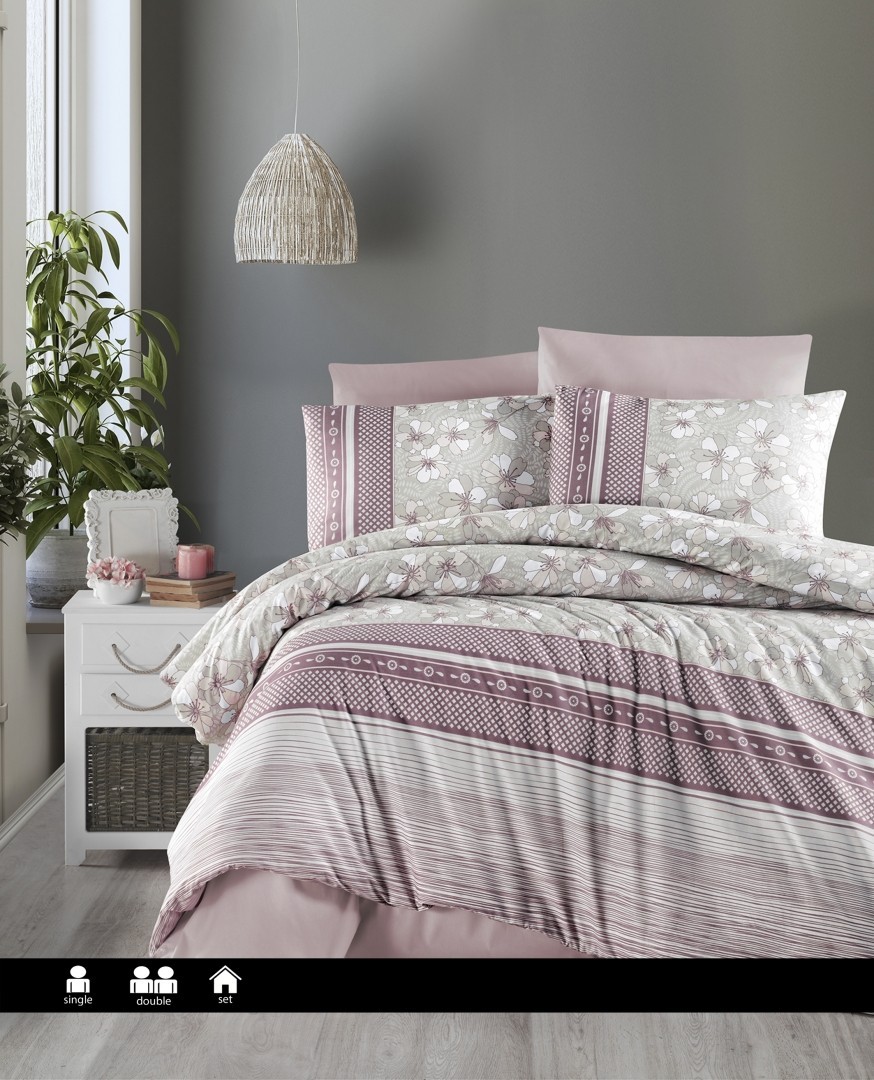 

Комплект постельного белья полуторный First Choice Ranforce Nevresim Takımı Gianna Powder 200х220 (RP-346)