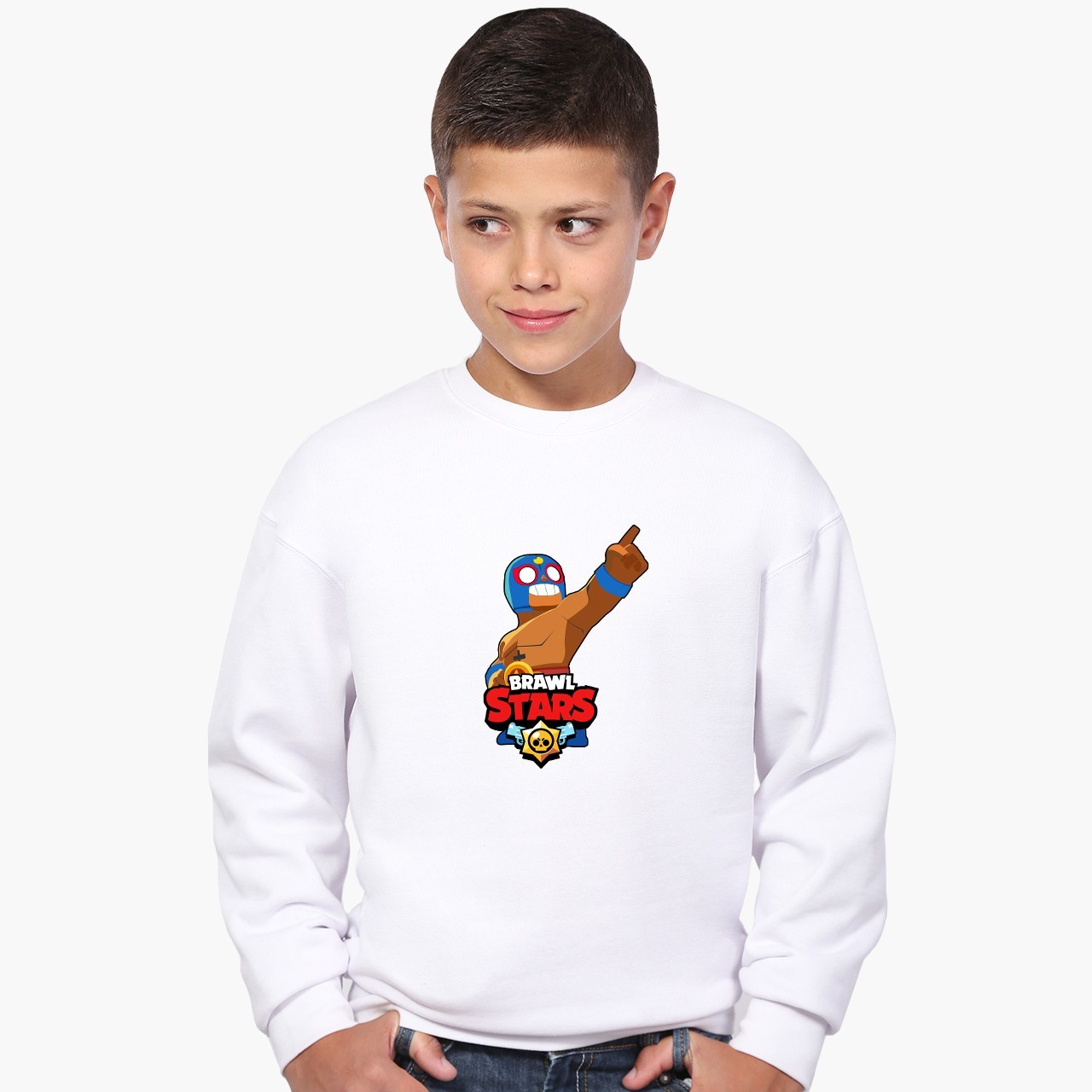 

Свитшот для мальчиков Бравл Старс Эль Примо (Brawl Stars El Primo) (9509-1011) 122-128 см Белый