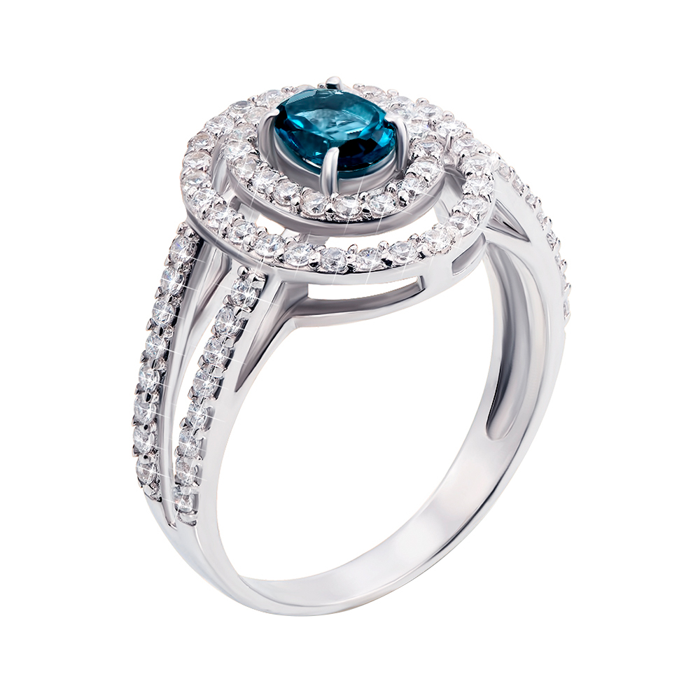 

Серебряное кольцо с лондон топазом и фианитами 000145859 17.5 размера