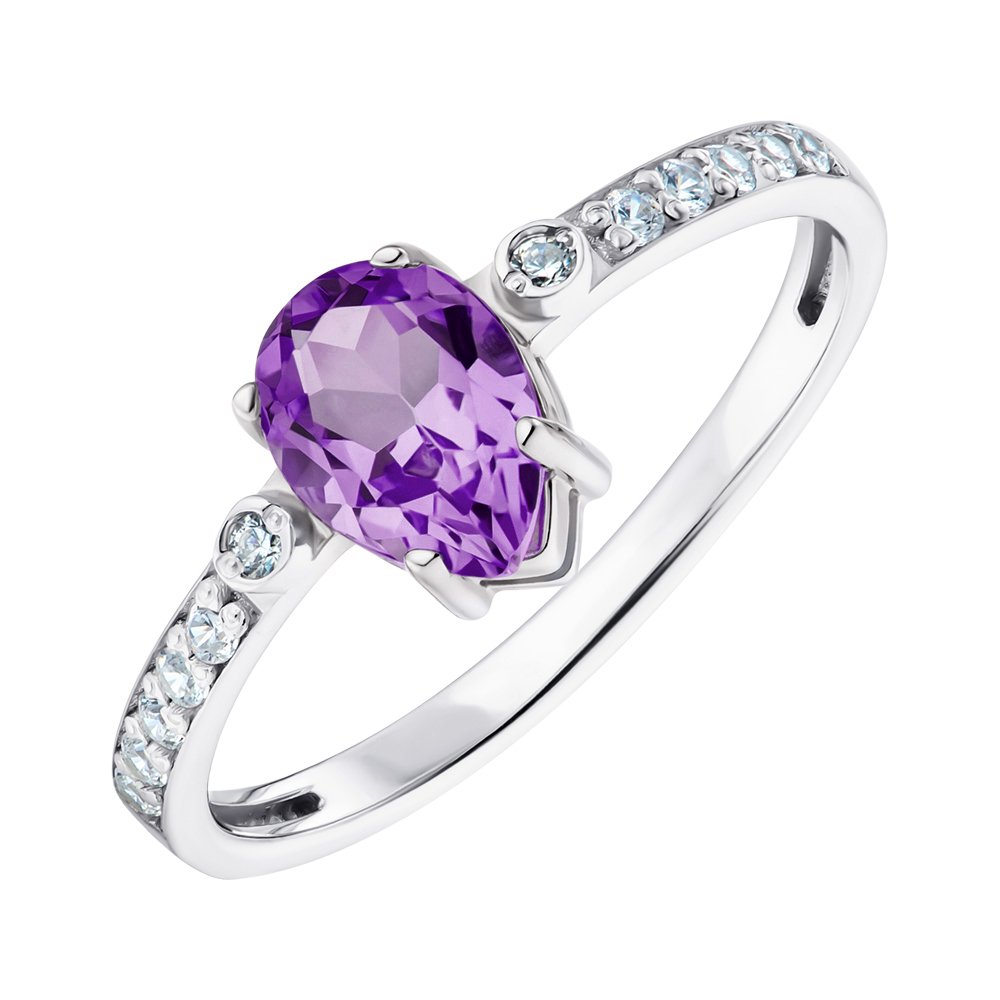 

Серебряное кольцо с аметистом и фианитами 000149173 17.5 размера