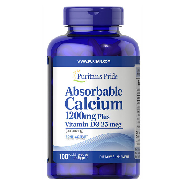 

Витамины Puritan's Pride Absorbable Calcium+Vitamin D-3 1200 мг 1000 IU 100 капсул