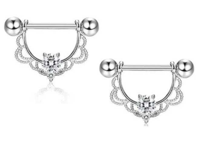 

Пирсинг штанги для сосков ажурная с кристаллом без бренда серебро белый P-NP-005-S-WT