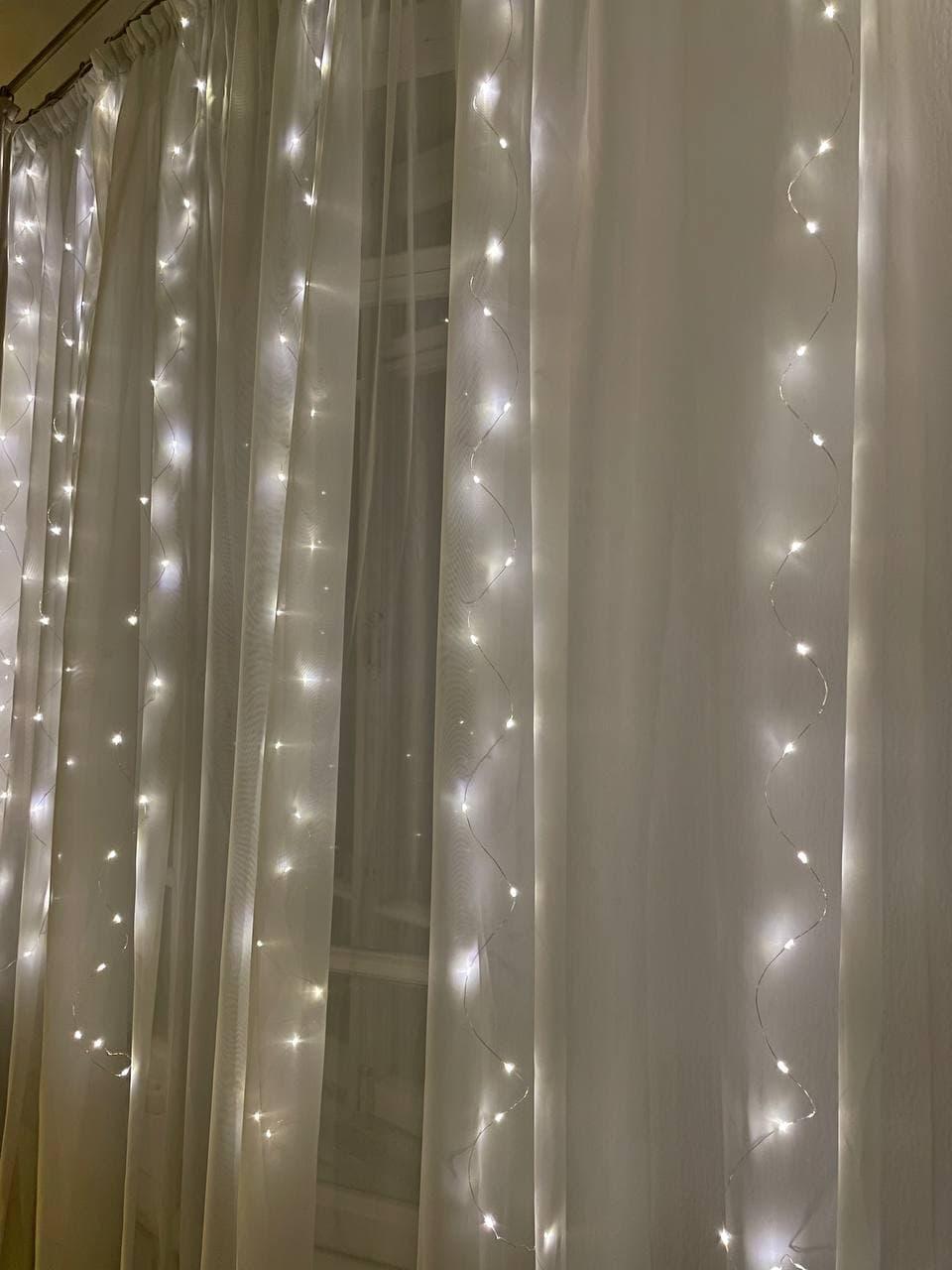 

Гирлянда Штора на медной проволке 2M*2M 160 led Теплый Белый + соединитель Арт. 7916