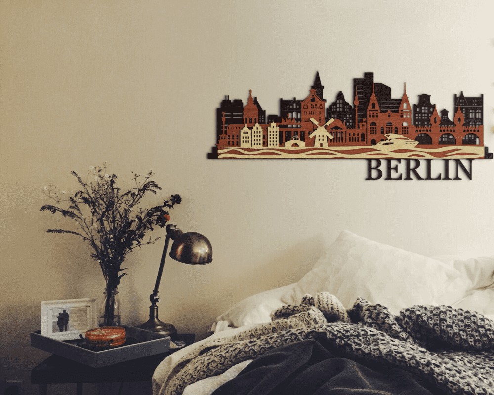 

Деревянный настенный декор для стен LikeWood 3D Берлин Германия XL 150х58 см Венге и махагон