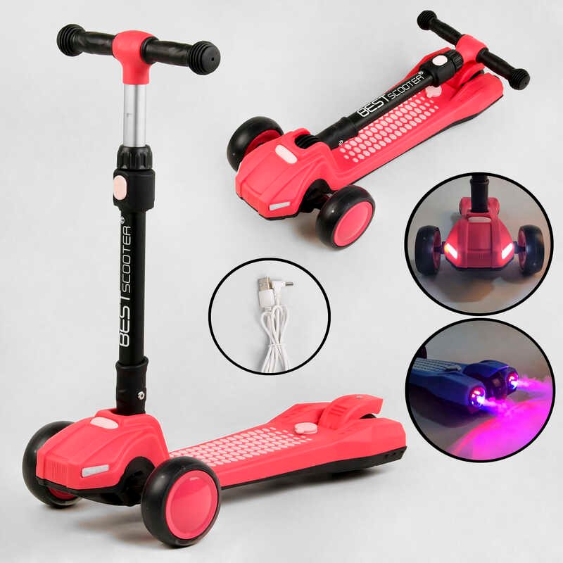 

Детский самокат трехколесный от 2 лет LT-11746 Best Scooter с парогенератором складной руль, звук машины, дым, свет, пластмассовый, колеса PU 120х35мм