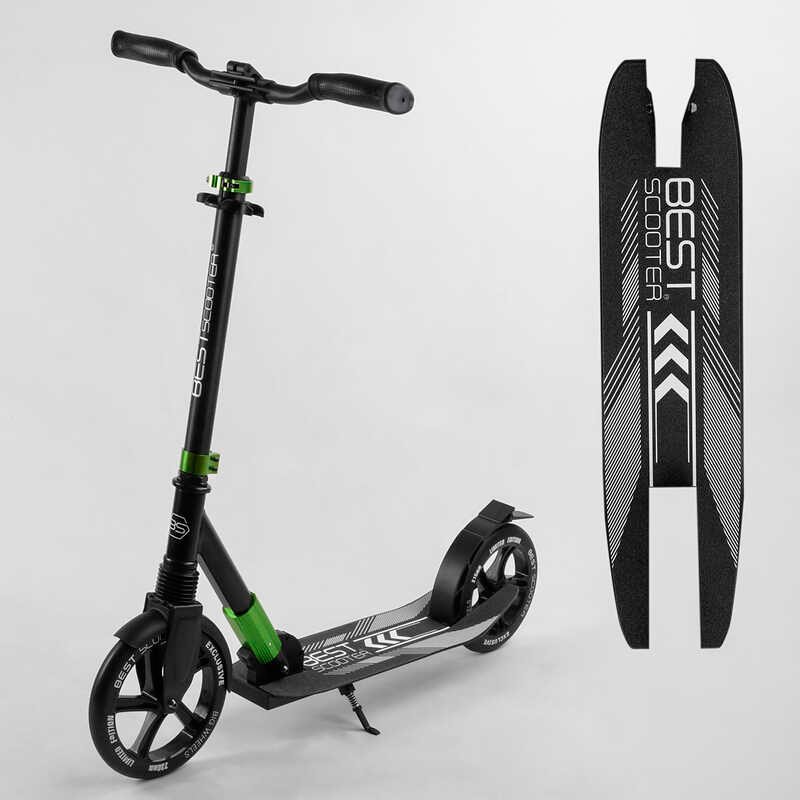 

Детский двухколесный самокат алюминиевый Best Scooter 93427 колеса PU, d переднего колеса - 230мм, d заднего колеса - 215мм, 1 амортизатор передний