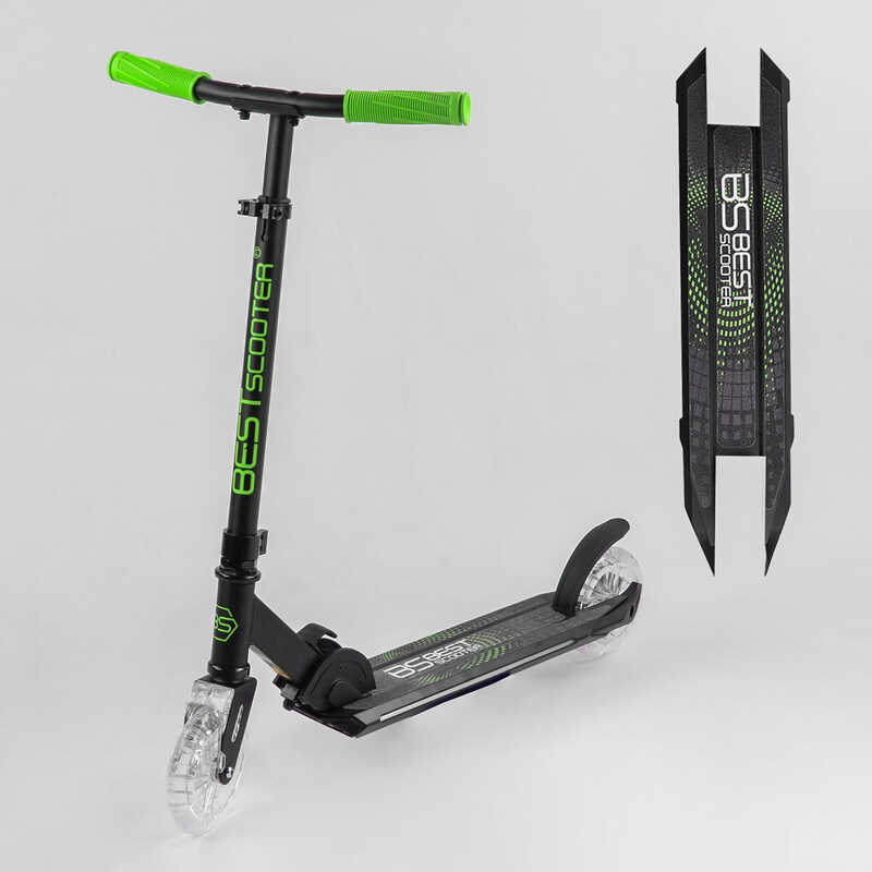 

Детский самокат двухколесный от 5 лет Best Scooter 69197 колеса PU, d переднего колеса 145мм, диски колес, дека, вилка со светом