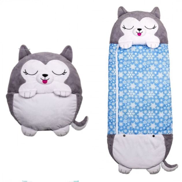 

Спальный детский мешок для сна подушка-игрушка разъемный спальник SLEEPING BAG 130х45 см Серый с голубым