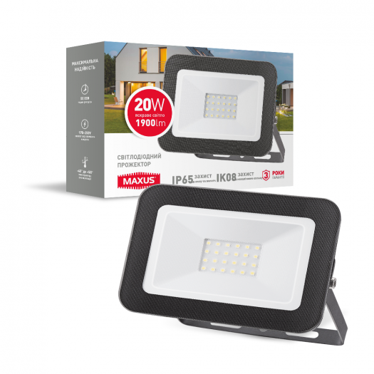

Светодиодный прожектор MAXUS FL-01 20W 5000K 1900Lm IP65 (1-MFL-01-2050)